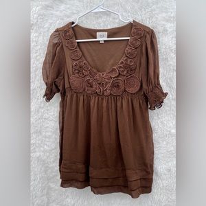 ECI New York Babydoll Sheer Black Blouse Size XL